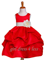 True Red Matte Satin Pick-Up Flower Girl Dress With Bow