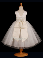 F07  Ivory V Back Neckline Tulle Dress