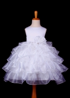 F05 White Tiered Organza Flower Girl Dress